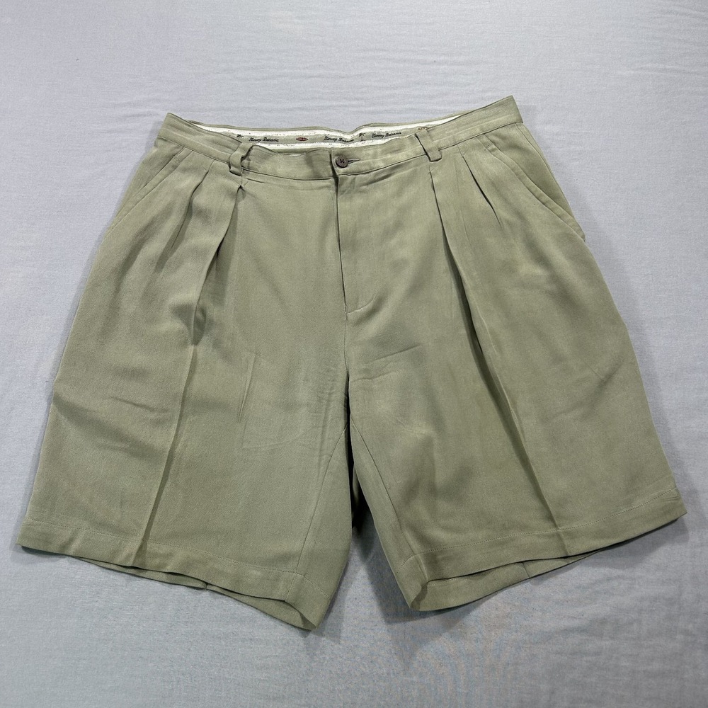 Tommy Bahama Shorts Mens 36 Beige Khaki Silk Pleated Golf‎ 9" Inseam Preppy VTG